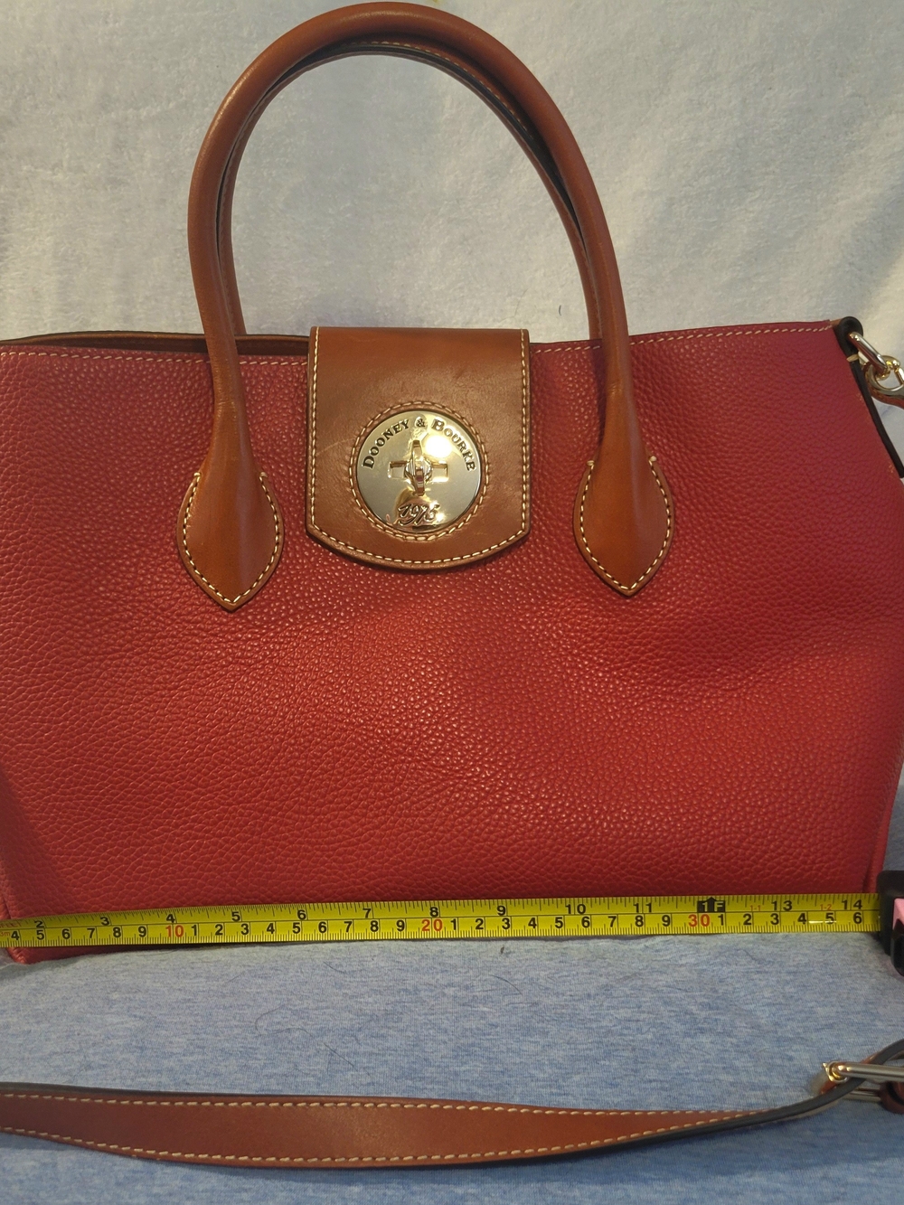 Dooney & Bourke Red Pebbled Leather Satchel with Tan Trim